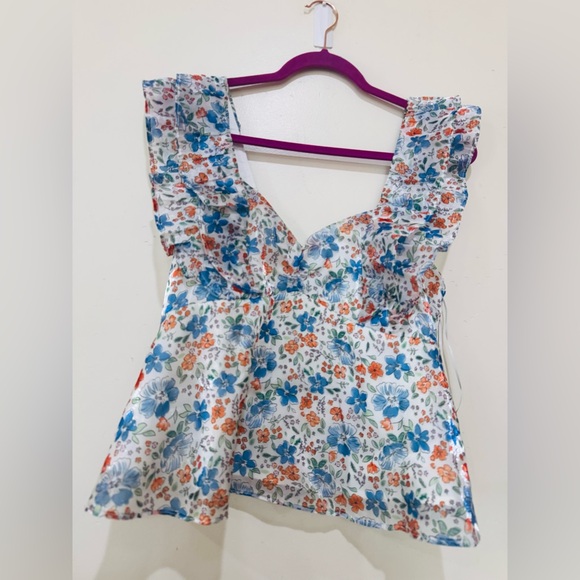 Wildfox Sydney top Snow White Floral Ruffle Blouse Womens top Sz L - Picture 3 of 11